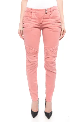 Balmain Pink biker Denim Skinny Low Rise Motorcycle Jeans - 38