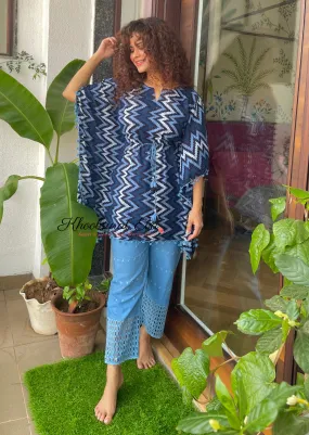 Blue Printed Tassel Kaftan Co-ord Set