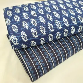 Indigo paisley & Indigo With White Stripes Paisley
