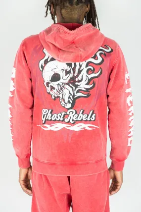 REBEL MINDS GHOST REBEL WASHED HOODIE RED