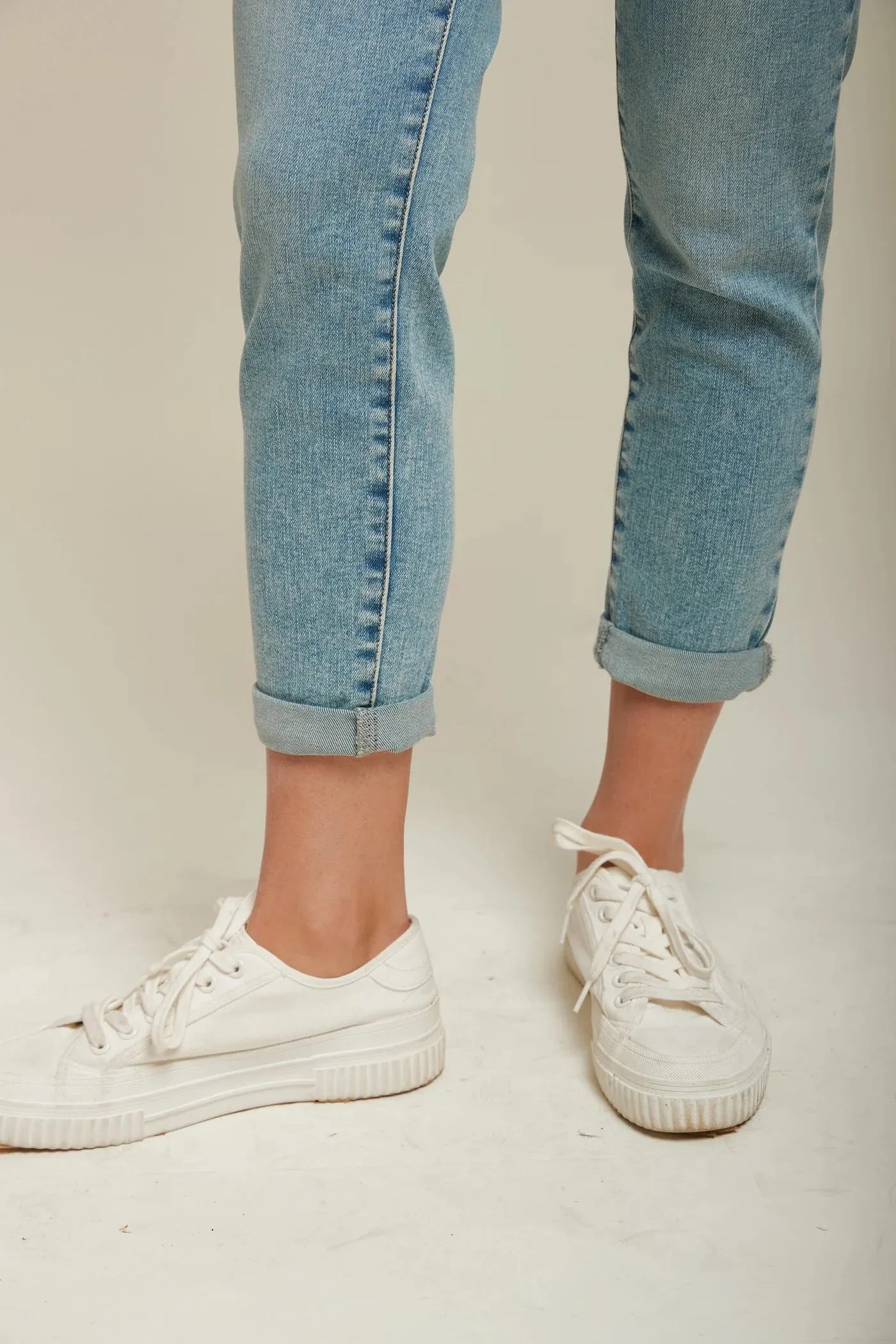 Toxik3 L20029-31 High Waist Boyfriend Jeans - Light Blue