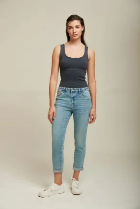 Toxik3 L20029-31 High Waist Boyfriend Jeans - Light Blue