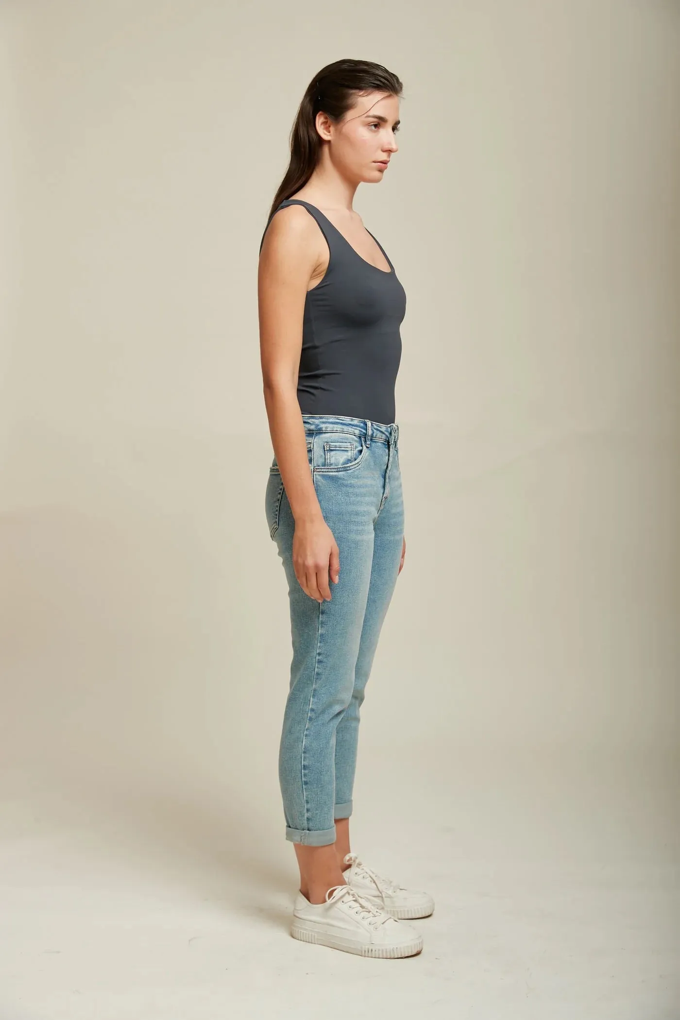 Toxik3 L20029-31 High Waist Boyfriend Jeans - Light Blue