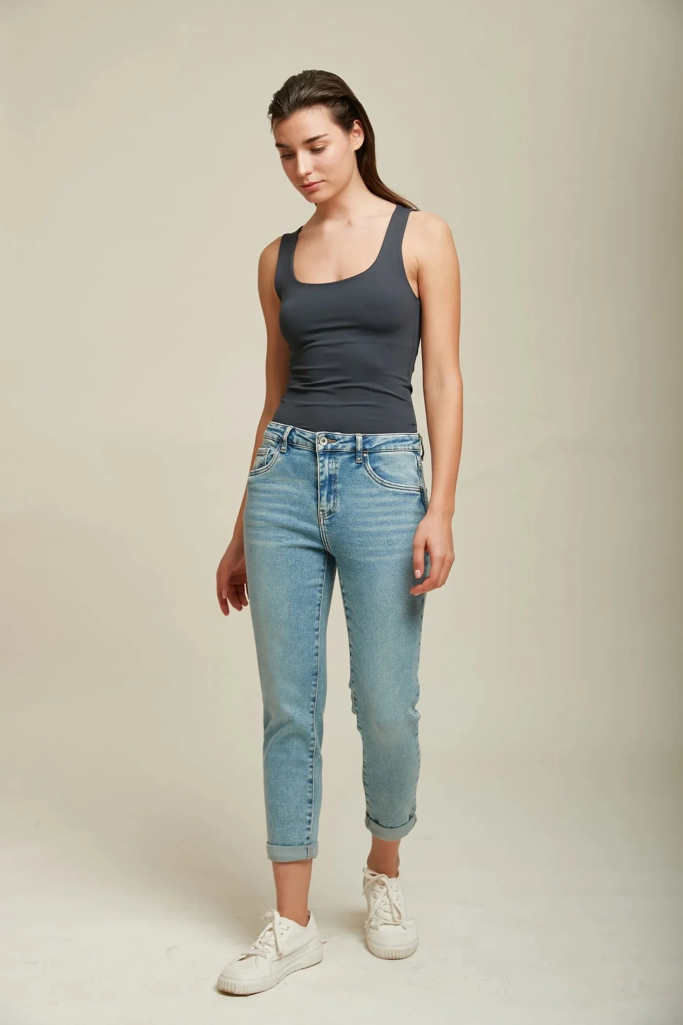 Toxik3 L20029-31 High Waist Boyfriend Jeans - Light Blue